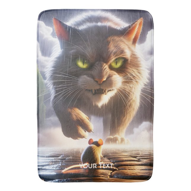 Fantasy Cute Mouse And Cat Bath Mat (Front Vertical)