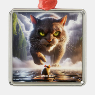 Fantasy Cute Mouse And Cat Metal Ornament