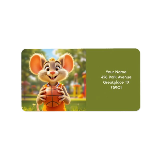 Fantasy Cute Mouse Basketball Field Label (Front)
