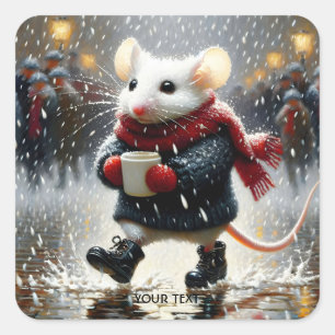 Fantasy Cute  Mouse Coffee Coat Square Sticker