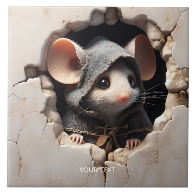 Fantasy Cute Mouse Cracked Wall Ceramic Tile (Front)
