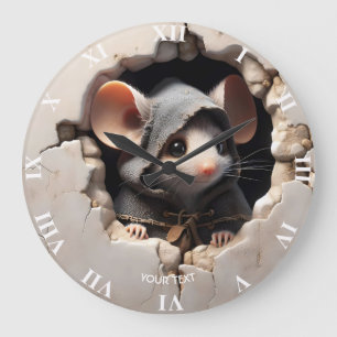 Fantasy Cute Mouse Cracked Wall Large Clock