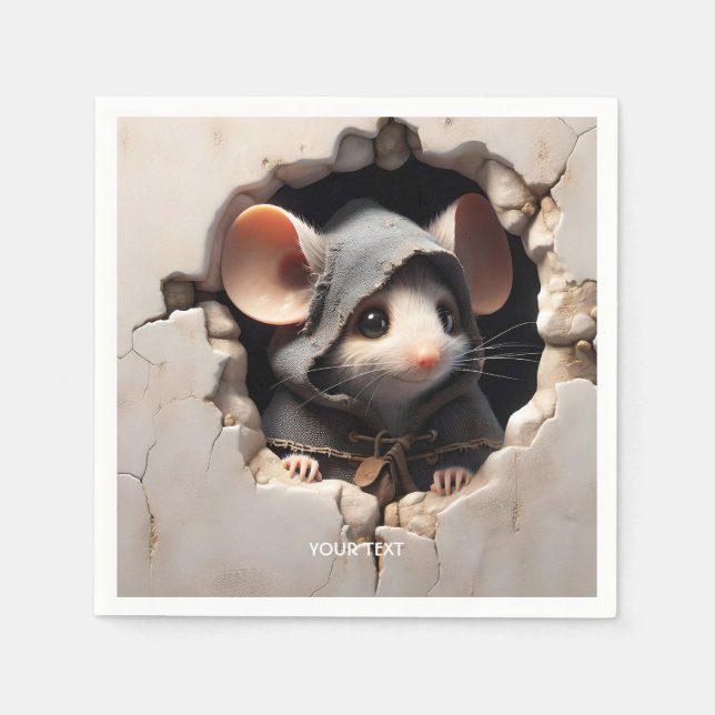Fantasy Cute Mouse Cracked Wall Napkin (Front)