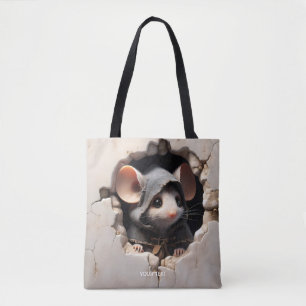 Fantasy Cute Mouse Cracked Wall Tote Bag