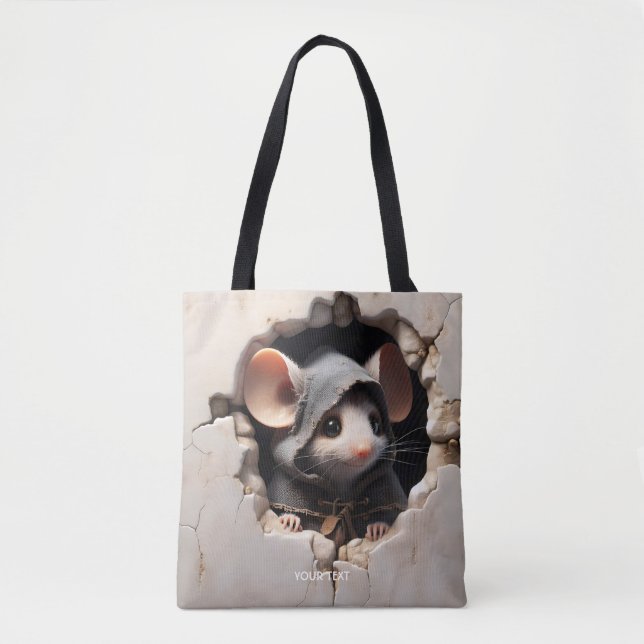 Fantasy Cute Mouse Cracked Wall Tote Bag (Front)