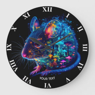 Fantasy Cute Mouse Mushrooms Forest Large Clock