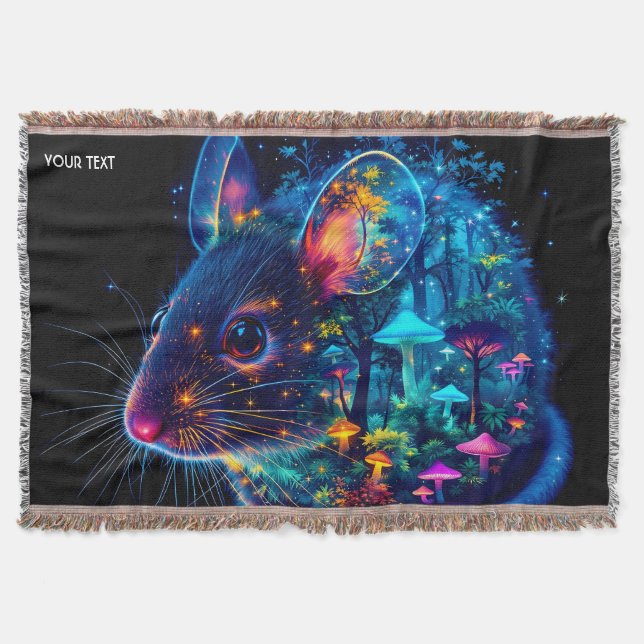 Fantasy Cute Mouse  Mushrooms Forest Throw Blanket (Front)