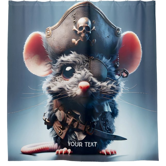 Fantasy Cute Mouse Pirate Hat Shower Curtain (Front)