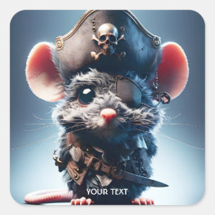Fantasy Cute Mouse Pirate Hat Square Sticker