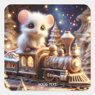 Fantasy Cute Mouse Whimsical Train Square Sticker