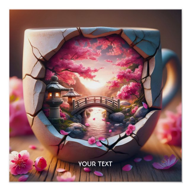 Fantasy Cute Mug Sakura Bridge Poster (Front)