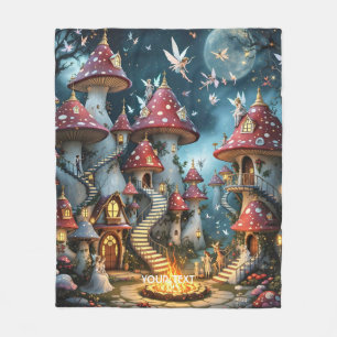 Fantasy Cute Mushroom Forest Realm Fleece Blanket