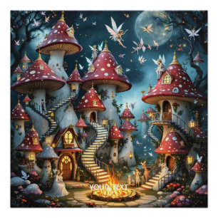 Fantasy Cute Mushroom Forest Realm Poster
