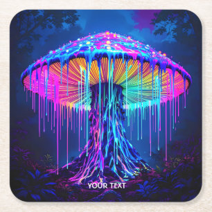 Fantasy Cute Mushroom Surreal Forest Square Paper Coaster