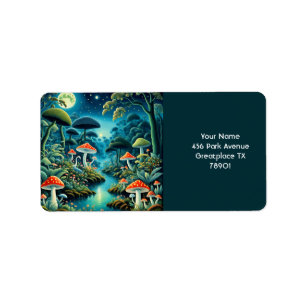 Fantasy Cute Mushrooms Forest Moon Label