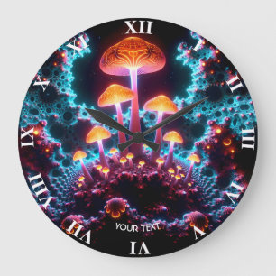 Fantasy Cute Mushrooms Lights Forest Large Clock