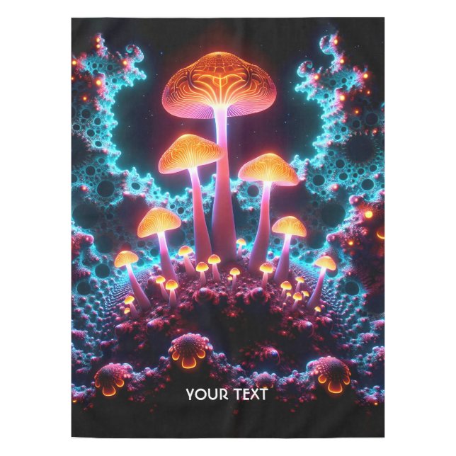 Fantasy Cute Mushrooms Lights Forest  Tablecloth (Front)