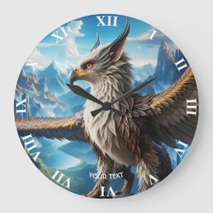 Fantasy Cute Myth Bird Mountains Large Clock