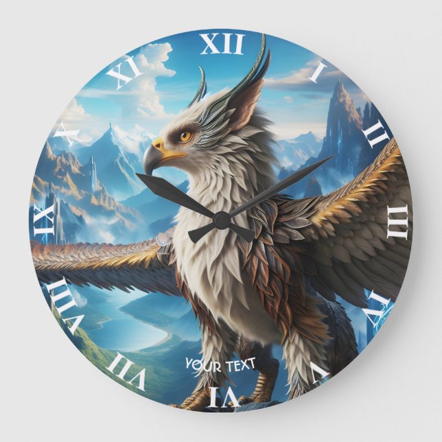 Fantasy Cute Myth Bird Mountains Large Clock (Front)