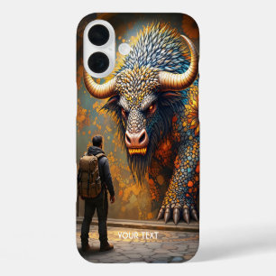 Fantasy Cute Mythical Bull Mosaic iPhone 16 Plus Case