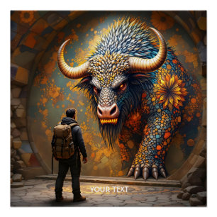 Fantasy Cute Mythical Bull Mosaic Poster