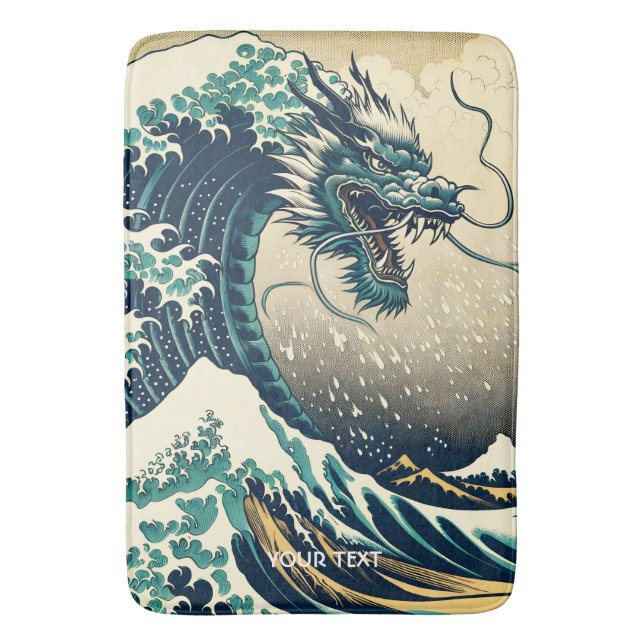 Fantasy Cute Mythical Japanese Dragon Bath Mat (Front Vertical)