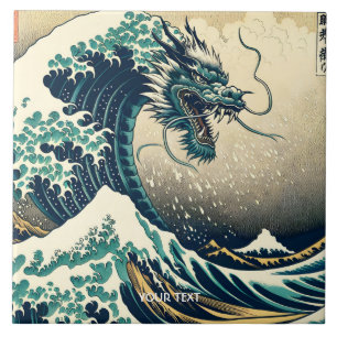 Fantasy Cute Mythical Japanese Dragon Ceramic Tile