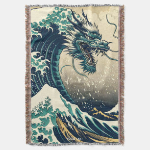 Fantasy Cute Mythical Japanese Dragon Throw Blanket