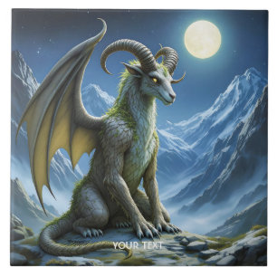 Fantasy Cute Mythical Ram Dragon Ceramic Tile