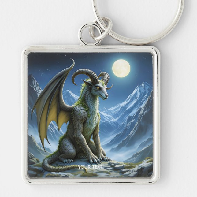 Fantasy Cute Mythical Ram Dragon Key Ring (Front)