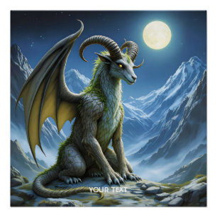 Fantasy Cute Mythical Ram Dragon Poster