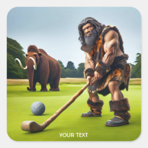 Fantasy Cute Neandertal Playing Golf Square Sticker