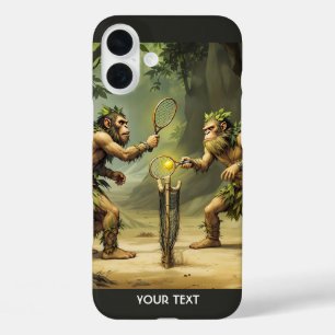 Fantasy Cute Neandertals Playing Tennis iPhone 16 Plus Case
