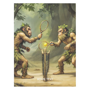 Fantasy Cute Neandertals Playing Tennis Tablecloth