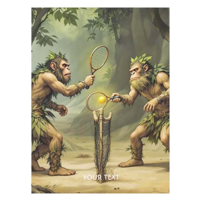 Fantasy Cute Neandertals Playing Tennis Tablecloth (Front)