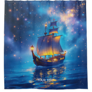 Fantasy Cute Night Boat Sea Shower Curtain