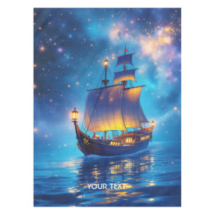 Fantasy Cute Night Boat Sea Tablecloth