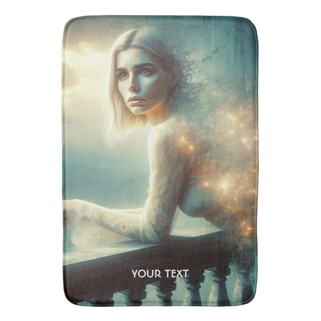 Fantasy Cute Night Girl Sadness Bath Mat (Front Vertical)