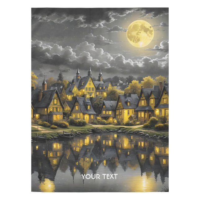 Fantasy Cute Night Lake Moon Tablecloth (Front)