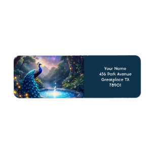 Fantasy Cute  Night Puddle Peacock Return Address Label