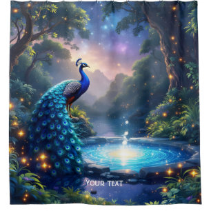 Fantasy Cute  Night Puddle Peacock Shower Curtain