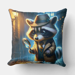 Fantasy Cute Night Racoon Detective Cushion