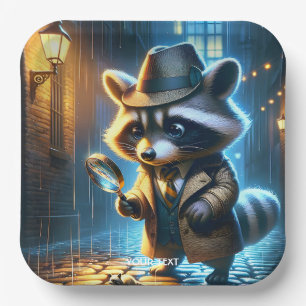 Fantasy Cute Night Racoon Detective Paper Plate