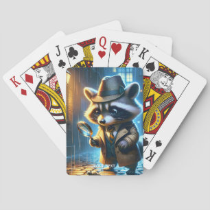 Fantasy Cute Night Racoon Detective Playing Cards