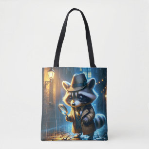 Fantasy Cute Night Racoon Detective Tote Bag