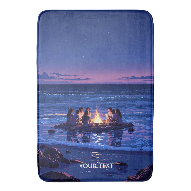 Fantasy Cute Night Sea Bonfire Bath Mat (Front Vertical)