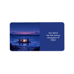 Fantasy Cute Night Sea Bonfire Label