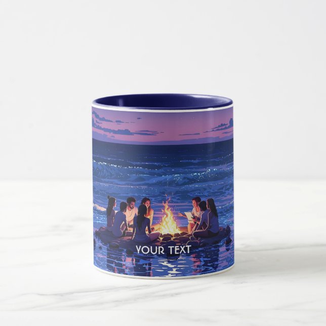 Fantasy Cute Night Sea Bonfire Mug (Center)