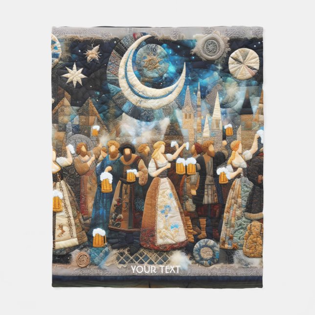 Fantasy Cute October Fabric Collage Fleece Blanket (Front)