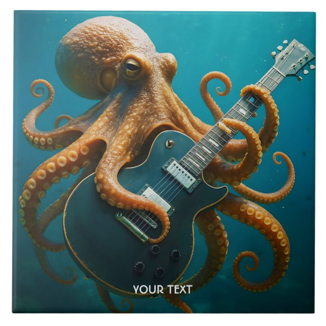 Fantasy Cute Octopus Playing Guitar Ceramic Tile (Front)